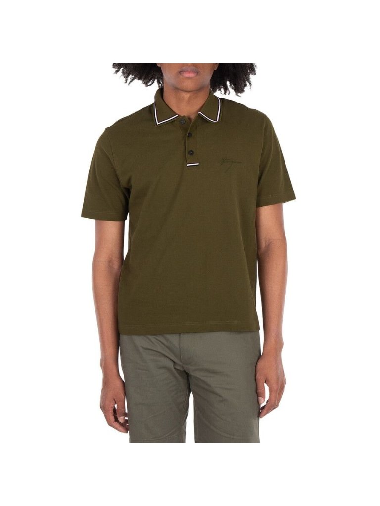 Nwt Ferragamo Contrast Collar Embroidered Pique Polo Shirt Olive Mens Size Mediu